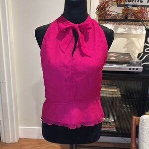Saja Pink Sleeveless Bow Collar Silk Blouse